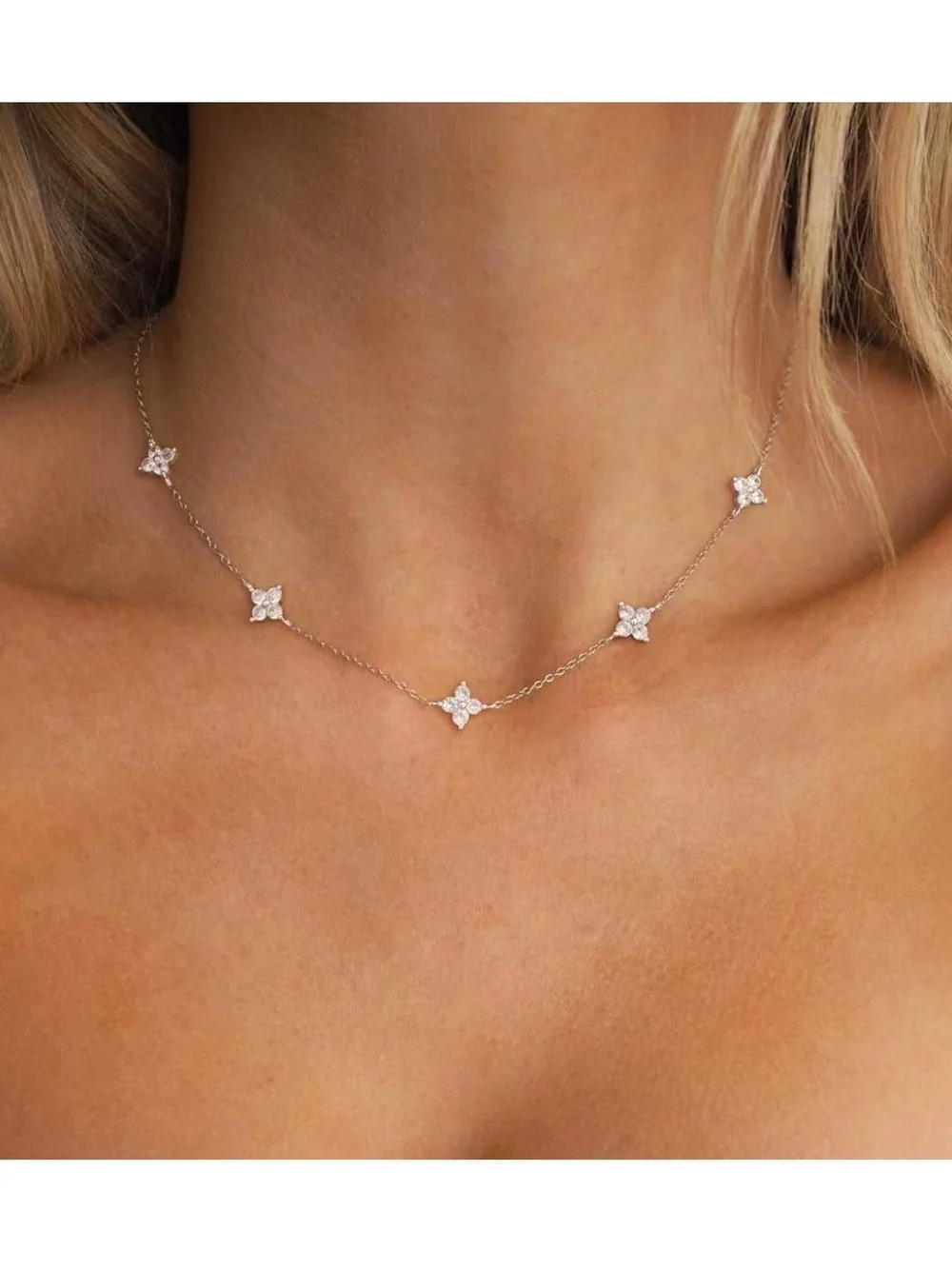 Delicate Silver Starlet Necklace - White CZ Accents